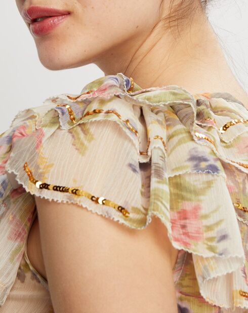 Top Gipsy volanté écru/multicolore