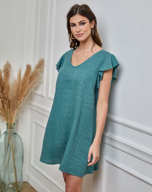 Robe 100% Lin Emeraude verte