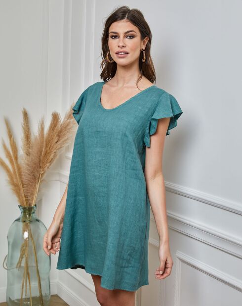 Robe 100% Lin Emeraude verte