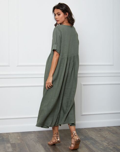 Robe 100% Lin Gorginia kaki