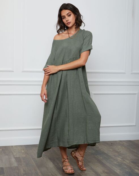Robe 100% Lin Gorginia kaki