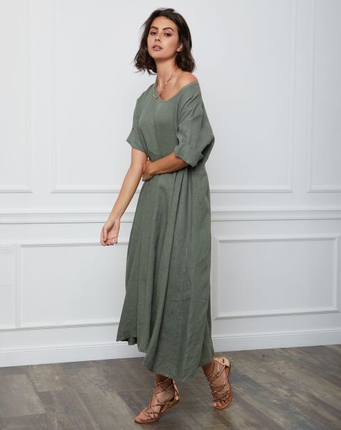 Robe 100% Lin Gorginia kaki