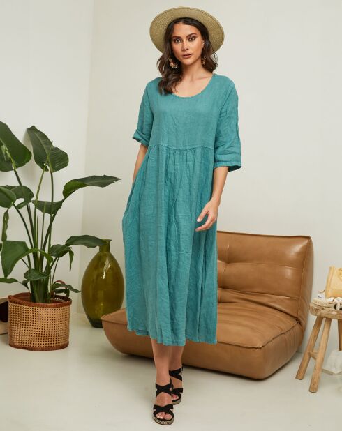 Robe 100% Lin Gorginia verte