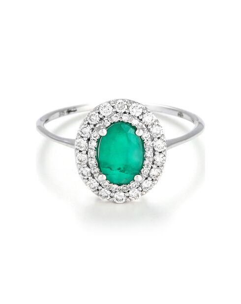 Bague Andaman Diamants 0.27 ct & Emeraude 1.06 ct or blanc