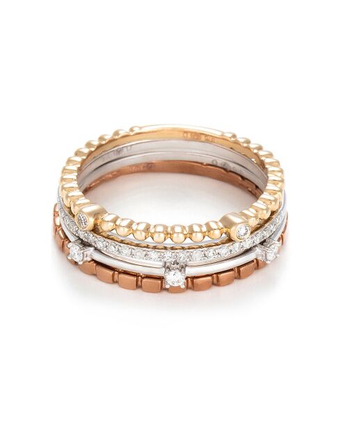 4 Harmony diamanten ringen 0,16 kt driekleurig goud