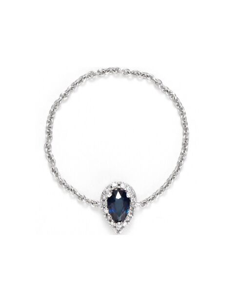 Anillo de diamantes Blue Tear con zafiro de 0,05 quilates y oro blanco de 0,25 quilates