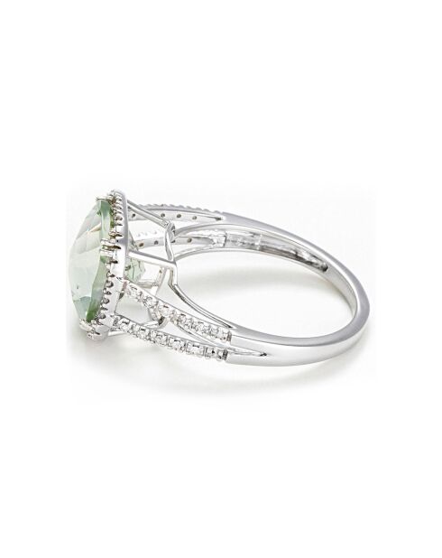 Anello con diamante divino 0,1 ct, ametista verde, 3,75 ct, oro bianco