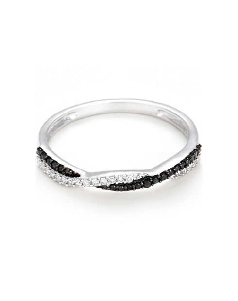 Bague En Noir et Blanc Diamants 0.15 ct or blanc