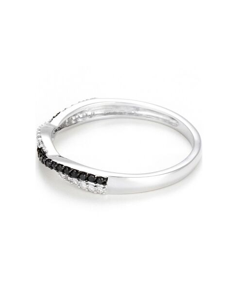 Zwart-witte diamanten ring 0,15 kt witgoud
