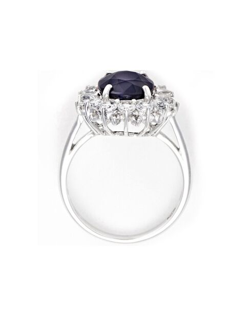 Bague Soleil Bleu Saphir 3.5 ct & Topaze blanche 1.33 ct or blanc