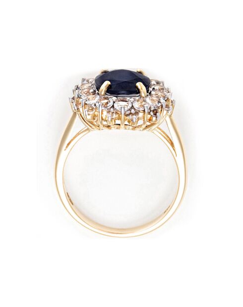 Bague Soleil Bleu Saphir 3.5 ct & Topaze blanche 1.33 ct or jaune