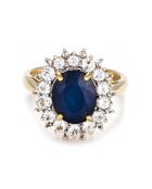 Bague Soleil Bleu Saphir 3.5 ct & Topaze blanche 1.33 ct or jaune