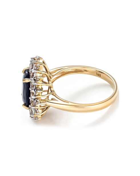 Bague Soleil Bleu Saphir 3.5 ct & Topaze blanche 1.33 ct or jaune