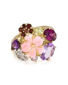 Bague Jardin anglais Améthystes 1.55 ct Grenats 0.30 ct Péridot 0.13 ct Rhodolite 0.95 ct Topazes 0.24 ct & Nacre or jaune