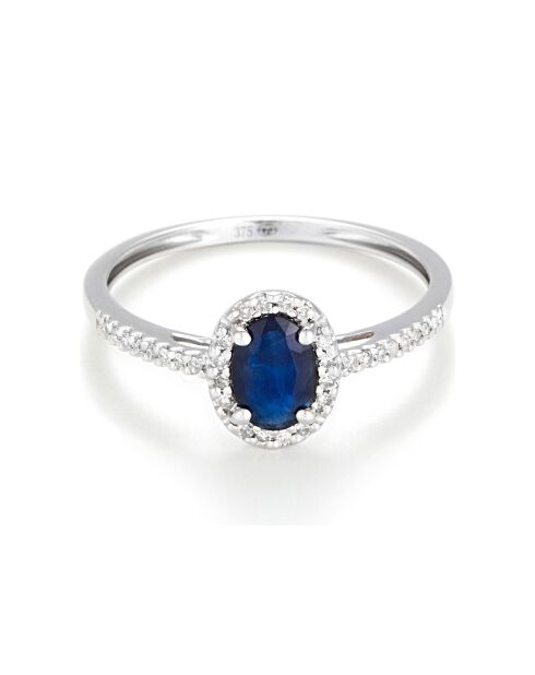 Bague Royal Blue Diamants 0.10 ct Saphir 0.74 ct or blanc
