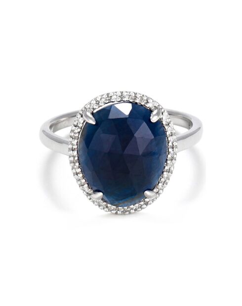 Bague Bermudes Nouvelles Diamants 0.08 ct & Saphir 4.90 cts or blanc