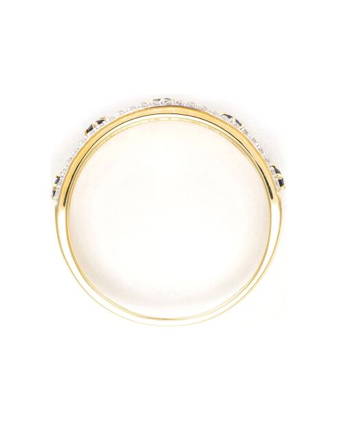 Bague Crown en Or jaune, Diamants 0.16 ct & Saphirs 0.14 ct