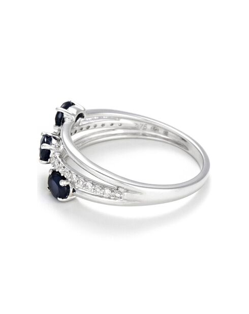 Anillo con tres diamantes de zafiro de 0,095 quilates, zafiros de 0,56 quilates en oro blanco