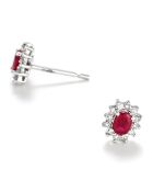 Boucles d'oreilles Etoiles Diamants 0.12 ct & Rubis 0.3 ct or blanc