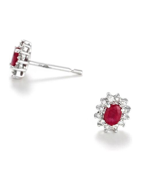 Boucles d'oreilles Etoiles Diamants 0.12 ct & Rubis 0.3 ct or blanc