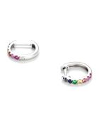 Boucles d'Oreilles Colorful Love Saphirs 0.19 ct, Emeraudes 0.04 ct & Rubis 0.05 ct  or blanc