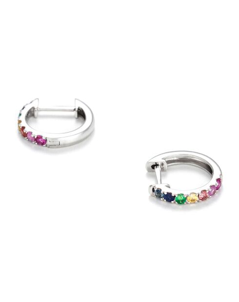 Boucles d'Oreilles Colorful Love Saphirs 0.19 ct, Emeraudes 0.04 ct & Rubis 0.05 ct  or blanc