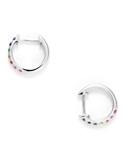 Boucles d'Oreilles Colorful Love Saphirs 0.19 ct, Emeraudes 0.04 ct & Rubis 0.05 ct  or blanc