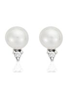 Boucles d'oreilles Perles Trio Brillant Diamants 0.02 ct or blanc