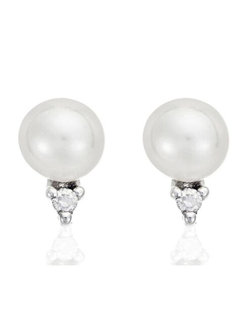 Boucles d'oreilles Perles Trio Brillant Diamants 0.02 ct or blanc