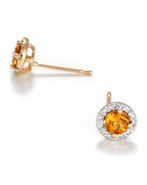 Boucles d'oreilles Popi Diamants 0.05 ct Citrines 0.46 ct or jaune