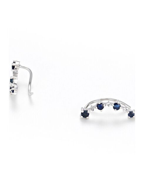 Boucles d'Oreilles Grimpantes Océan Diamants 0.018 ct & Saphirs 0.49 ct or blanc