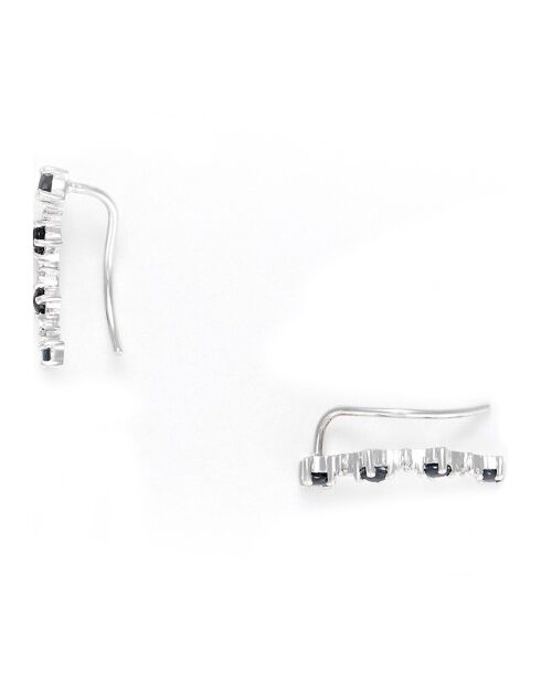Boucles d'Oreilles Grimpantes Océan Diamants 0.018 ct & Saphirs 0.49 ct or blanc
