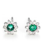Boucle d'Oreilles Marguerite Emeraude 0.24 ct Diamant 0.1 ct or blanc