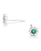 Boucle d'Oreilles Marguerite Emeraude 0.24 ct Diamant 0.1 ct or blanc