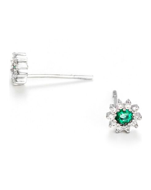 Boucle d'Oreilles Marguerite Emeraude 0.24 ct Diamant 0.1 ct or blanc