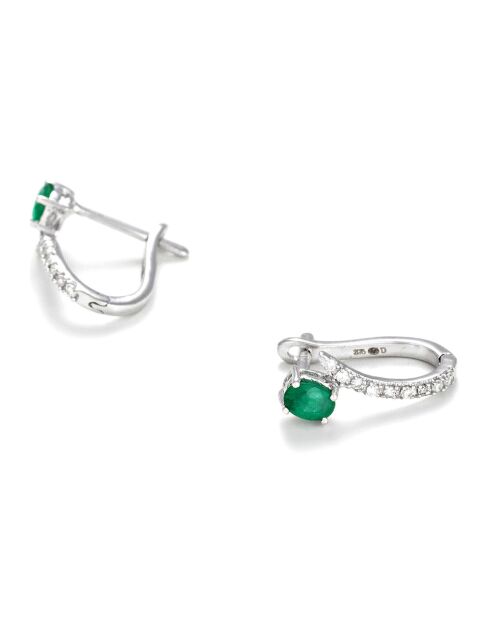Prachtige smaragdgroene oorbellen Diamanten 0,09 ct smaragden 0,34 ct witgoud