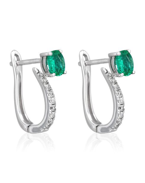 Boucles d'oreilles Belle Emeraude Diamants 0.09 ct Emeraudes 0.34 ct or blanc