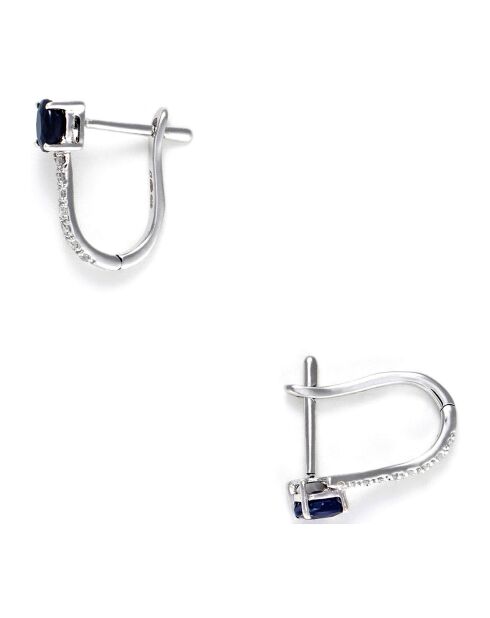 Boucles d'oreilles Beau Saphir Diamants 0.1ct & Saphirs 0.35ct or blanc
