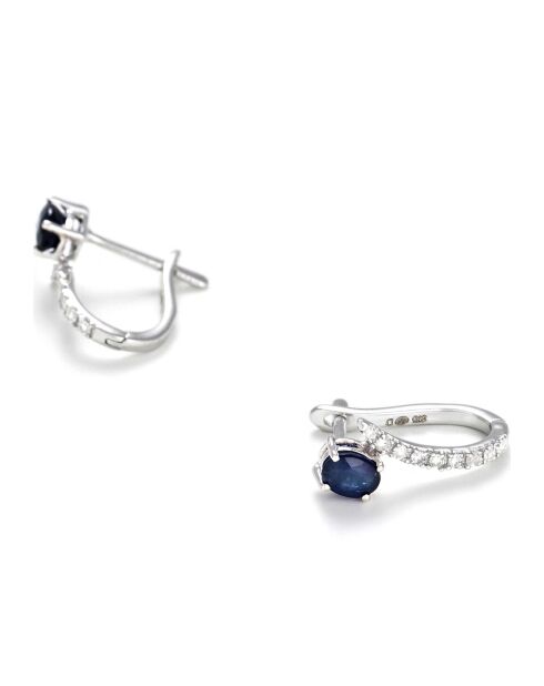 Boucles d'oreilles Beau Saphir Diamants 0.1ct & Saphirs 0.35ct or blanc