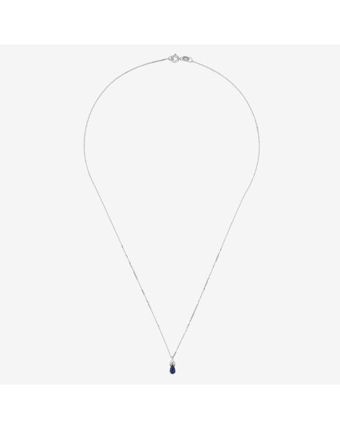 Colgante de zafiro en forma de lágrima de 0,01 quilates y zafiro de 0,34 quilates en oro blanco