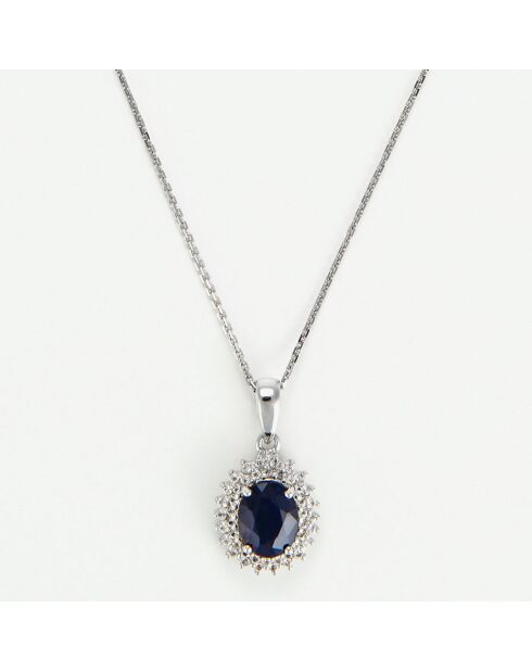 Ciondolo a forma di sole con zaffiro blu 1,5 ct e topazi bianchi 0,2 ct in oro bianco