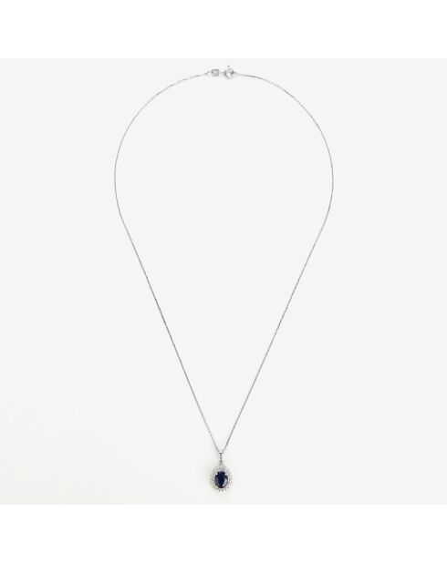 Ciondolo a forma di sole con zaffiro blu 1,5 ct e topazi bianchi 0,2 ct in oro bianco