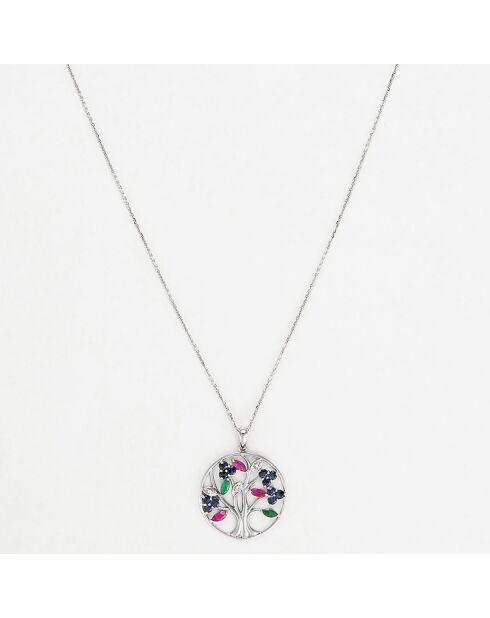 Flower Tree Anhänger Diamanten 0,02 ct Saphire 0,72 ct Saphire 0,72 ct Saphire 0,72 ct Rhodolite & 0,16 ct Smaragde Weißgold