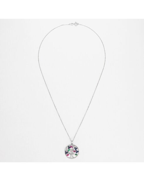 Flower Tree Anhänger Diamanten 0,02 ct Saphire 0,72 ct Saphire 0,72 ct Saphire 0,72 ct Rhodolite & 0,16 ct Smaragde Weißgold