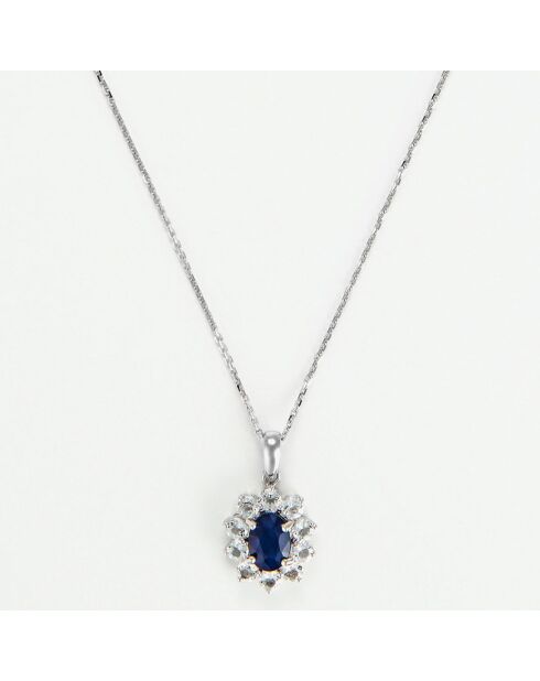Pendentif Etoile Bleue Saphir 1.1 ct & Topaze Blanche 0.08 ct or blanc