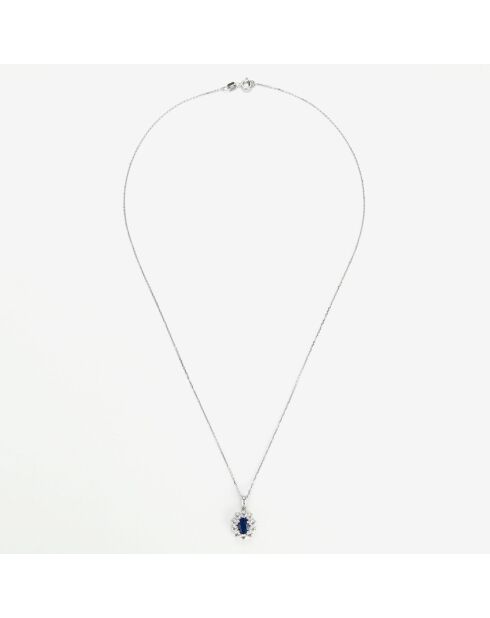 Pendentif Etoile Bleue Saphir 1.1 ct & Topaze Blanche 0.08 ct or blanc