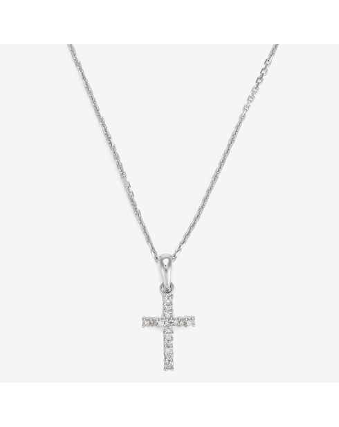 Ciondolo con diamante Croce della Felicità in oro bianco 0,064 ct