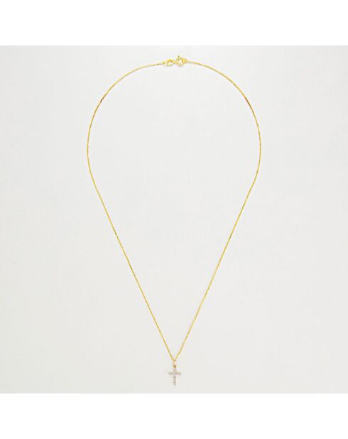 Ciondolo in oro giallo 0,06 ct con diamante Croce della Felicità