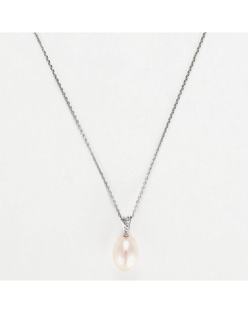 Pendentif & Chaîne Luliwa Diamants 0.02 ct & Perle or blanc