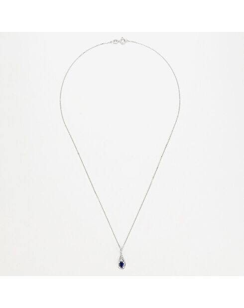 Ciondolo in oro bianco con diamante blu lacrima da 0,05 ct e zaffiro da 0,57 ct